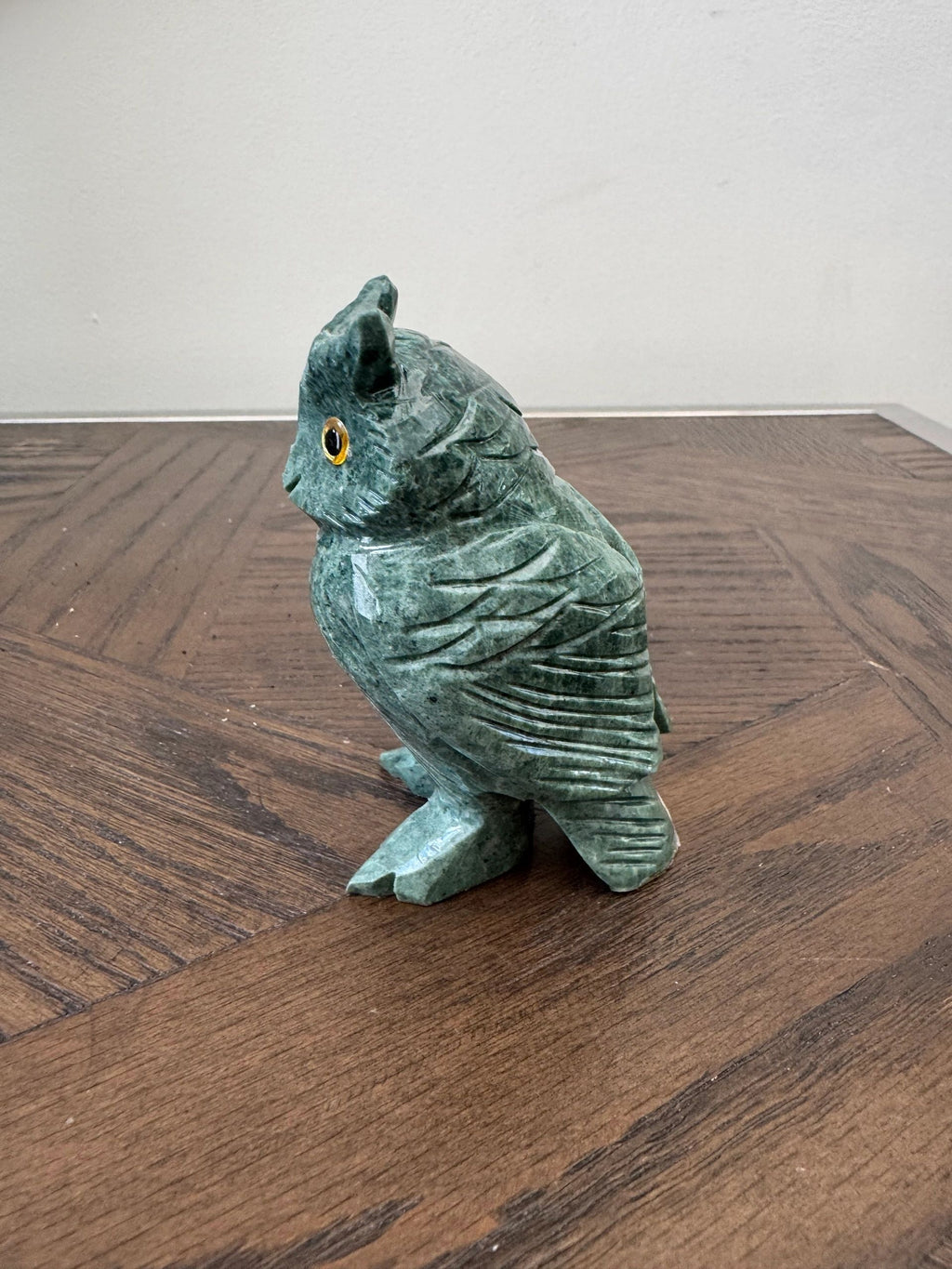Natural Green Jasper Hand Carved Owl Crystal Specimen