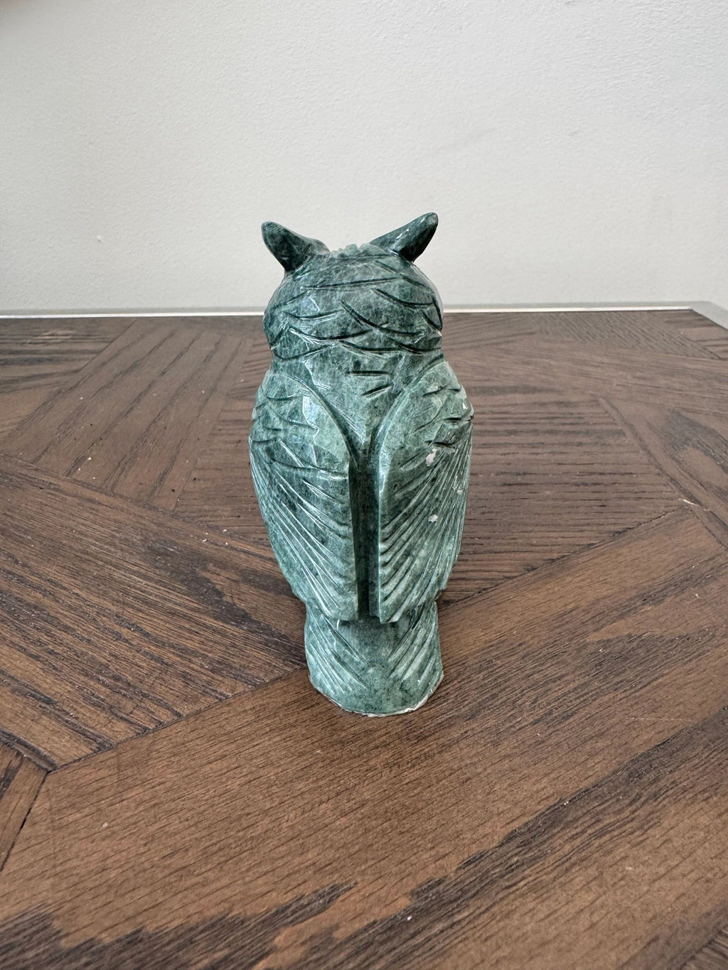 Natural Green Jasper Hand Carved Owl Crystal Specimen