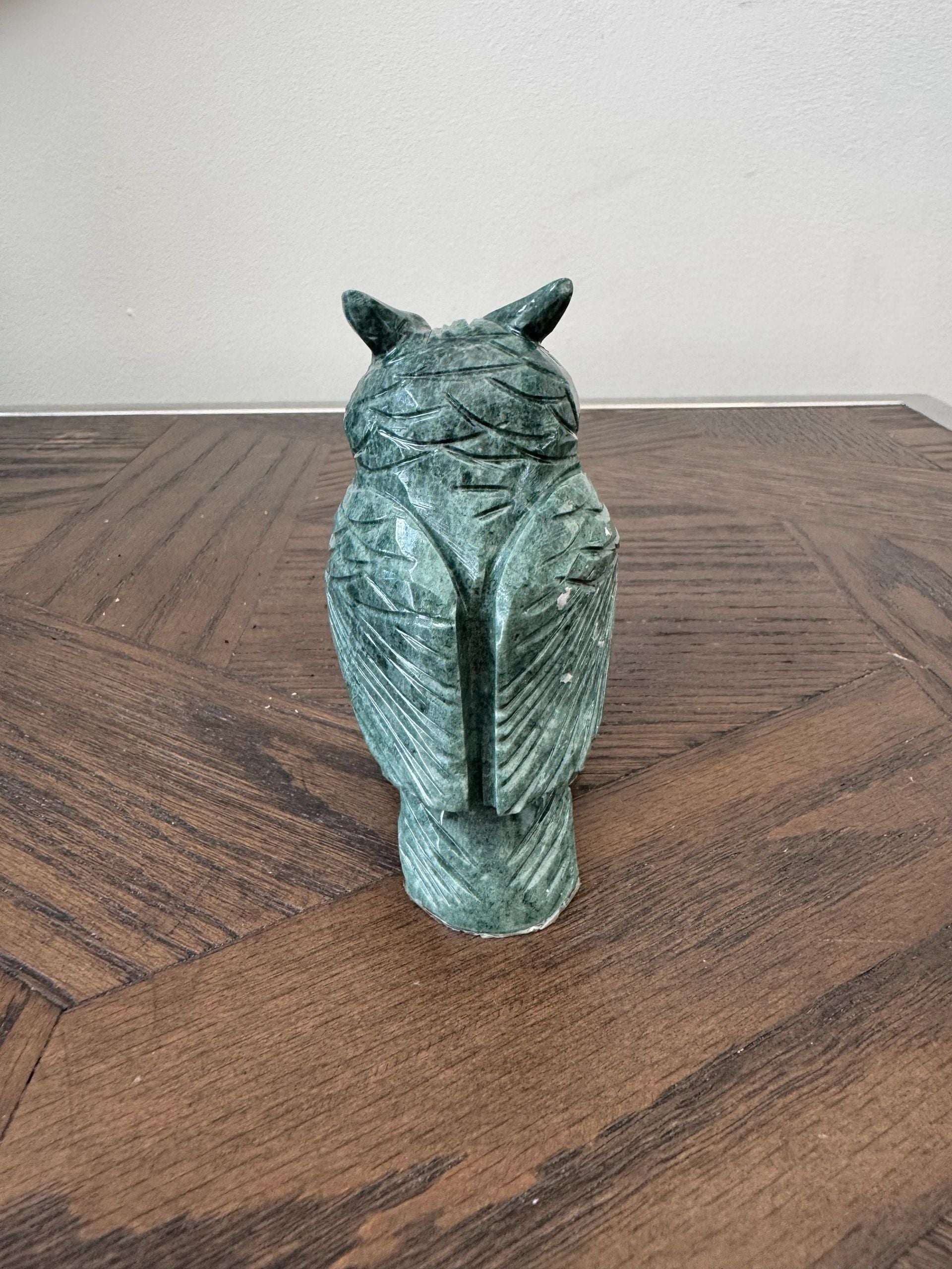 Natural Green Jasper Hand Carved Owl Crystal Specimen