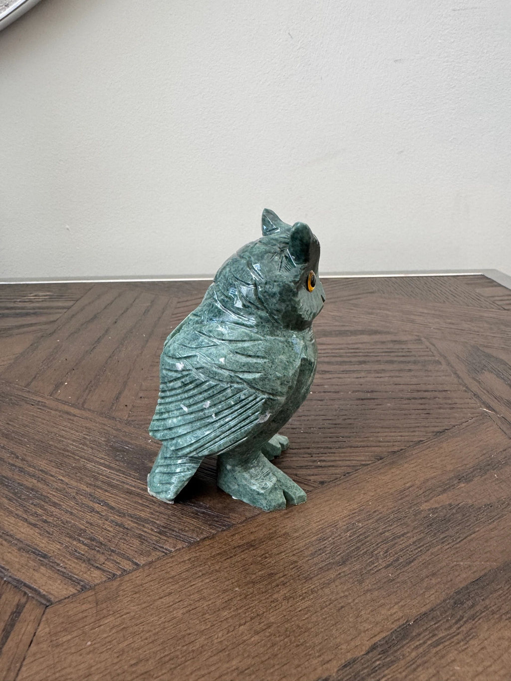 Natural Green Jasper Hand Carved Owl Crystal Specimen