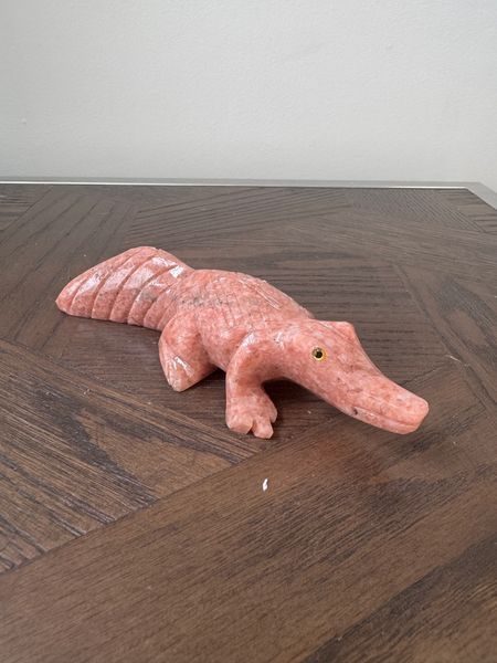 Pink Jasper Crocodile Carving