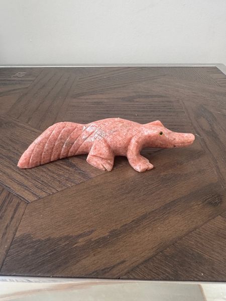 Pink Jasper Crocodile Carving