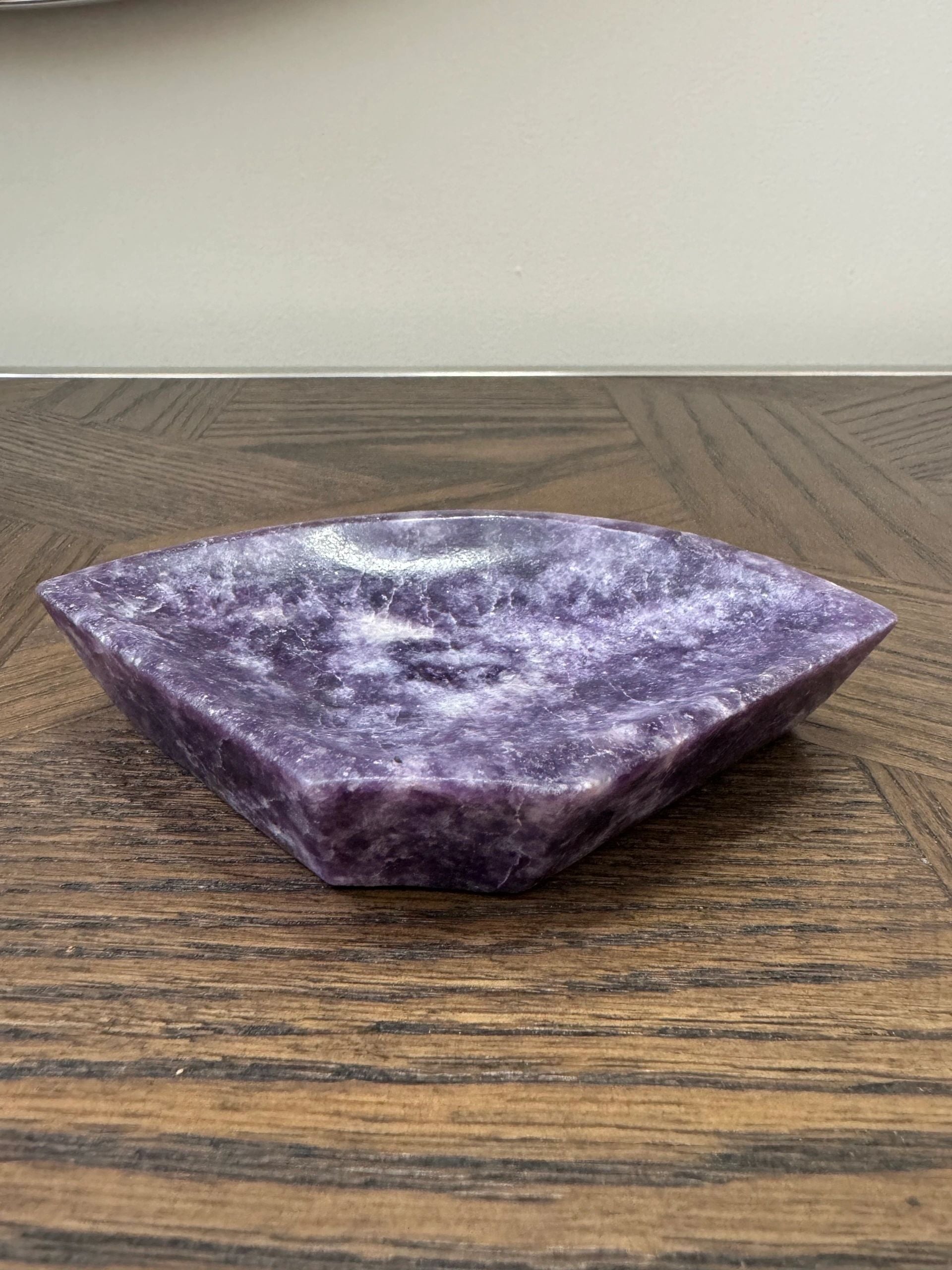 Natural Purple Lepidolite Mica Carved Bowl Crystal Specimen