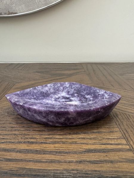 Natural Purple Lepidolite Mica Carved Bowl Crystal Specimen
