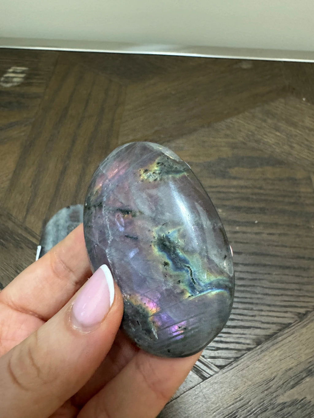 Natural Labradorite Palm Stone Crystal Specimen