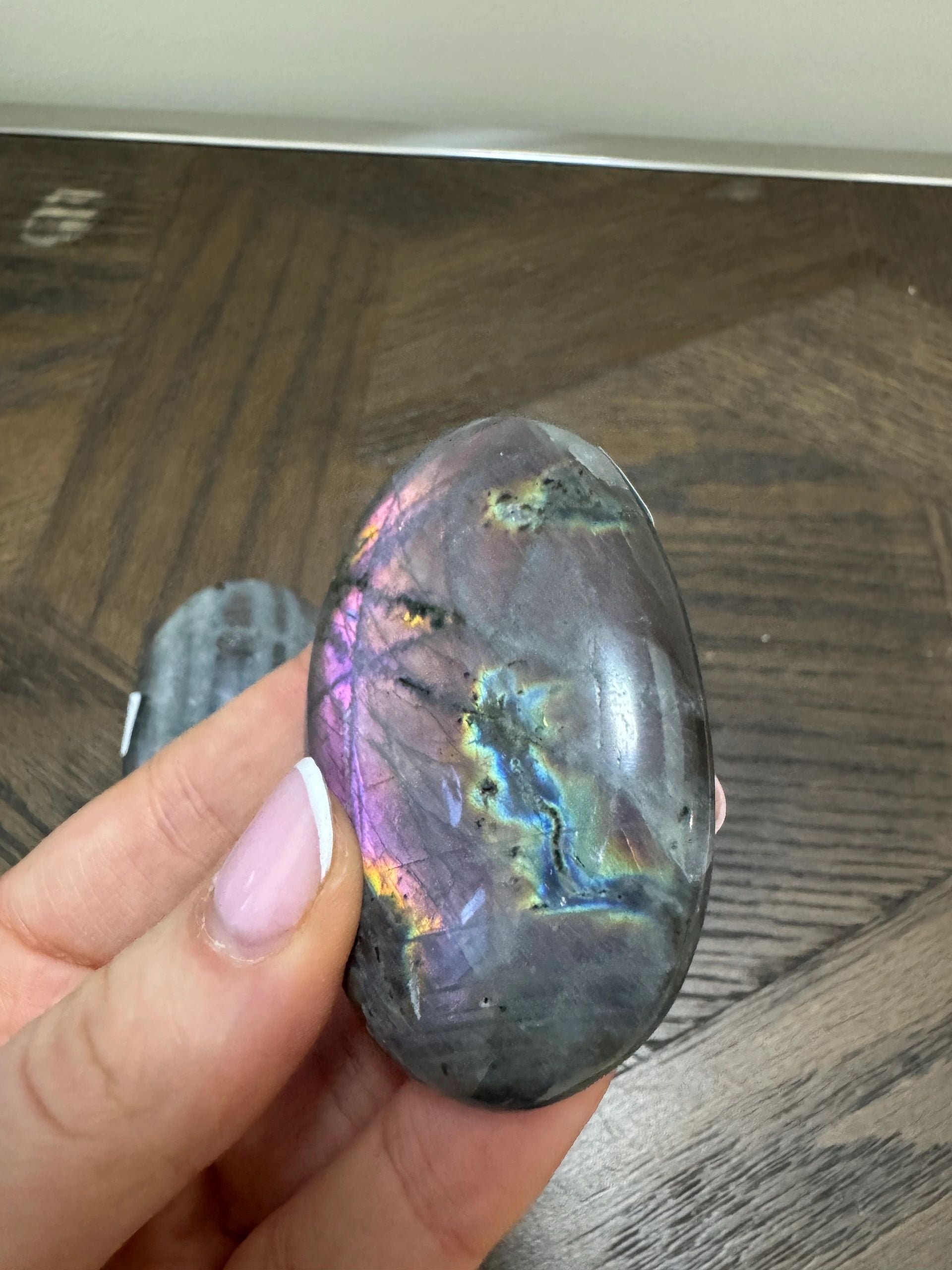 Natural Labradorite Palm Stone Crystal Specimen