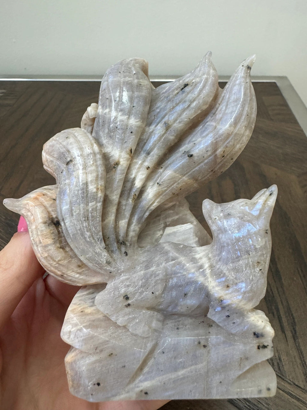 Mystic Moonstone Nine-Tailed Fox Carving