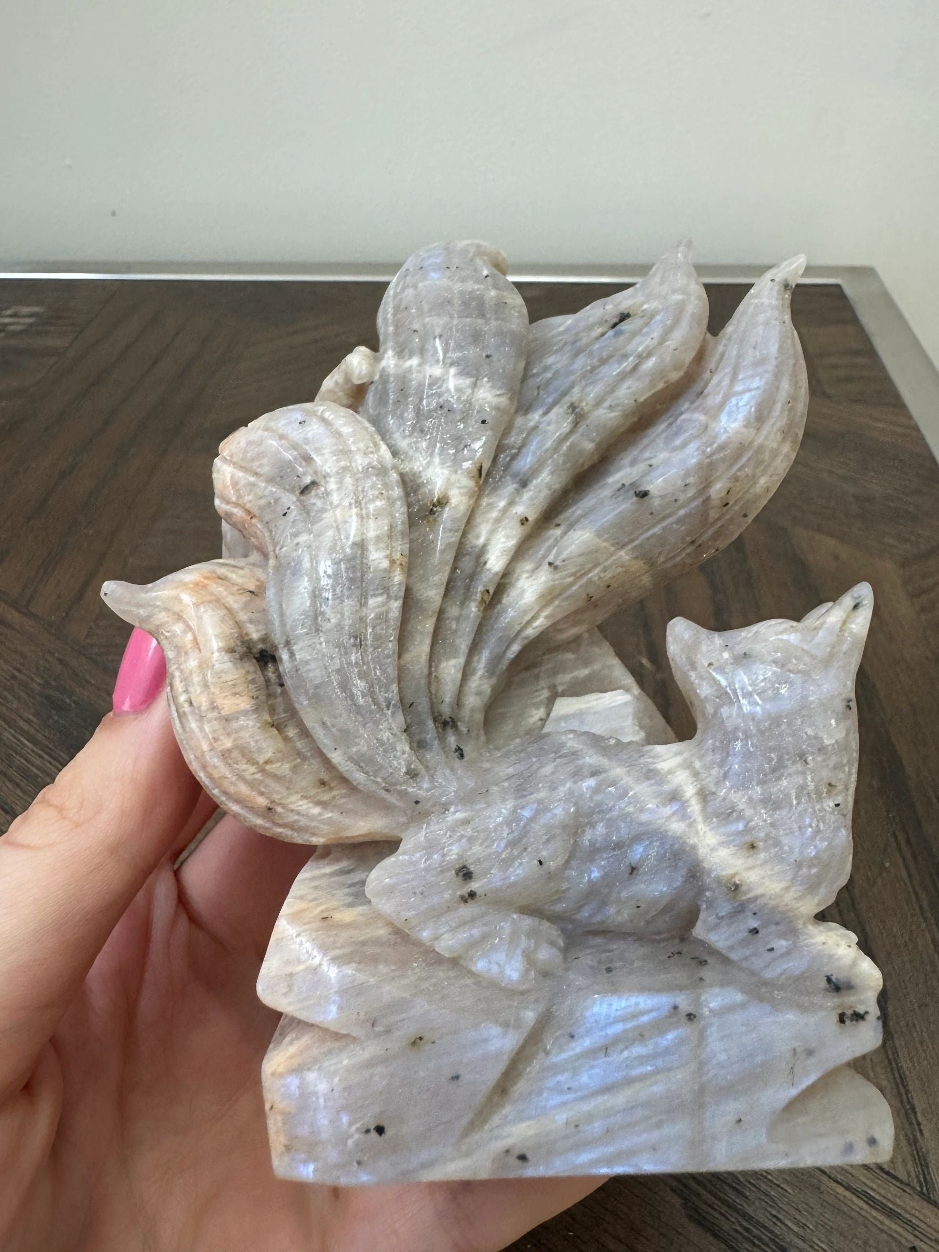 Mystic Moonstone Nine-Tailed Fox Carving