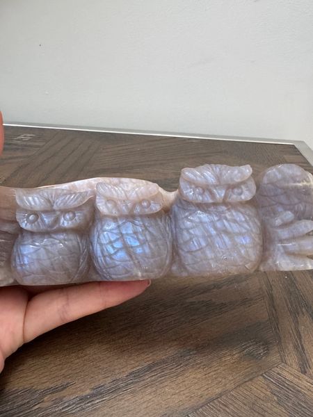 Moonstone Triple Owl Carving The Watchers