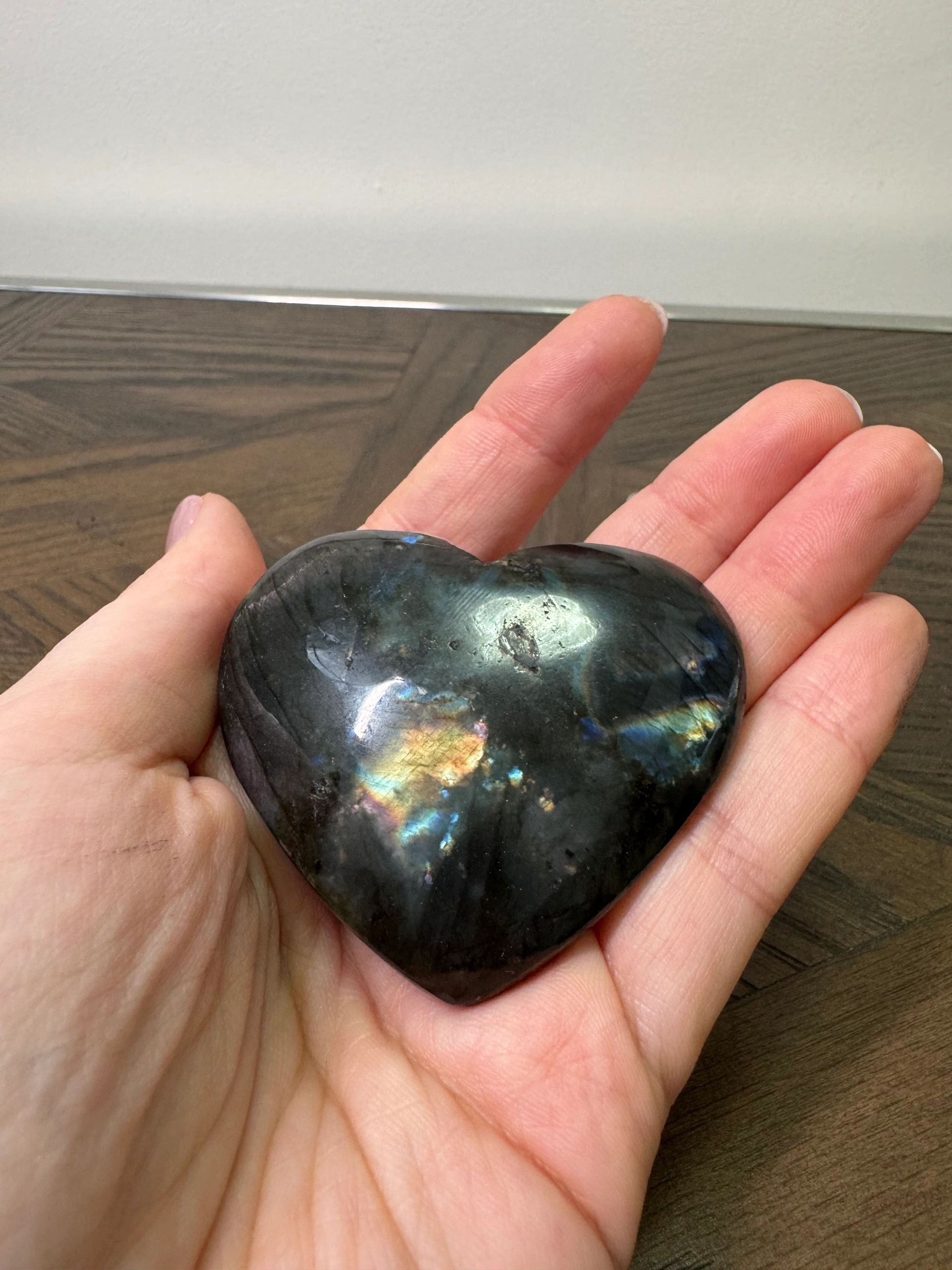 Natural Labradorite Carved Heart Crystal Specimen