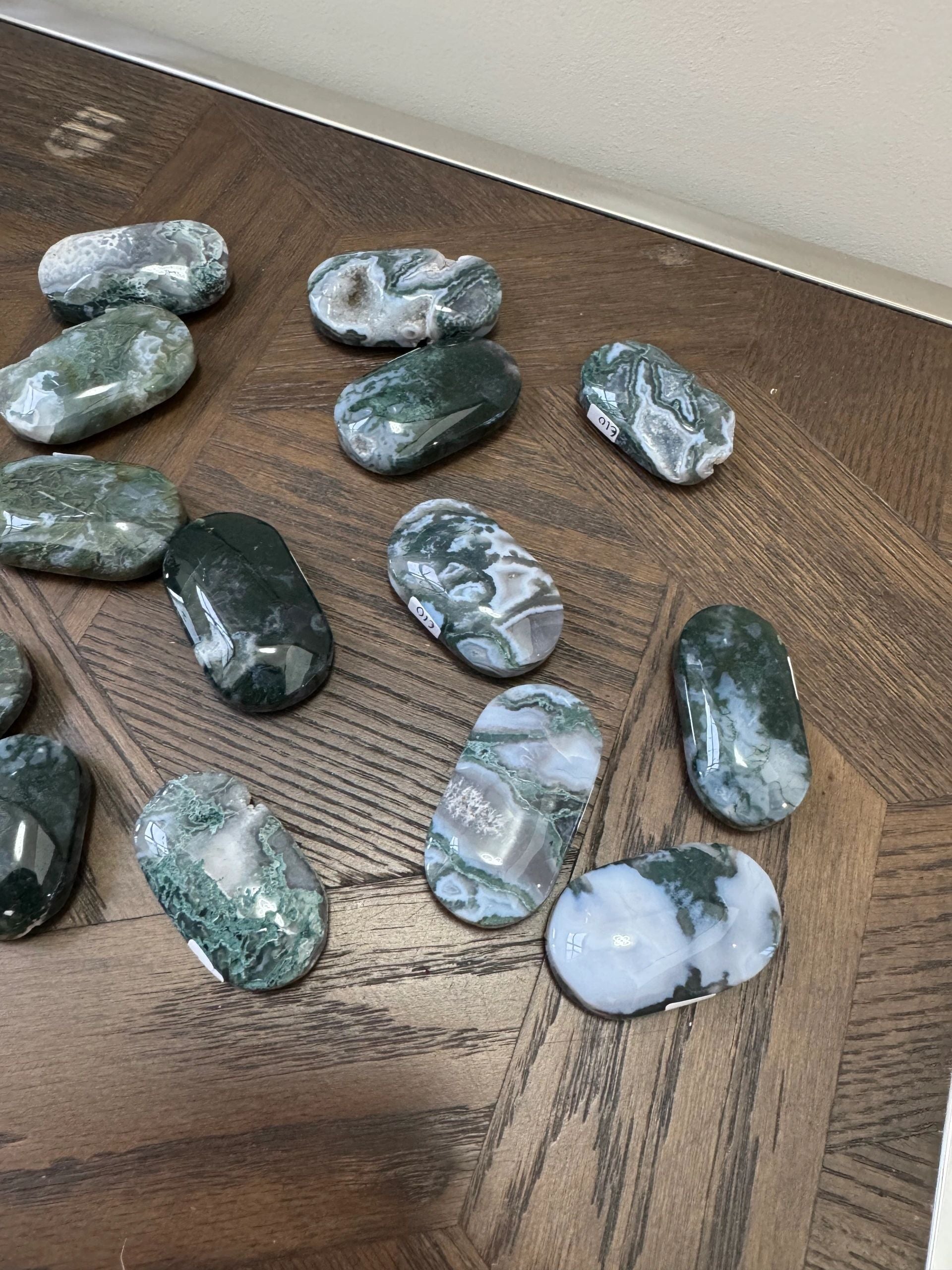 Natural Moss Agate Palmstone Crystal Specimen