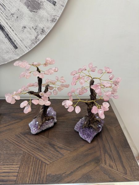Natural Rose Quartz Bonsai Tree on Amethyst Base Crystal Specimen