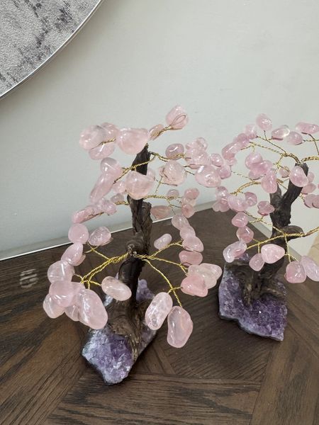 Natural Rose Quartz Bonsai Tree on Amethyst Base Crystal Specimen