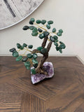 Natural Green Aventurine Bonsai Tree on Amethyst Base Crystal Specimen