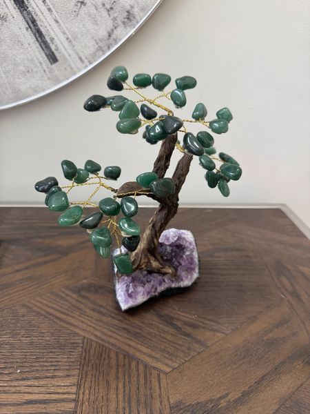 Natural Green Aventurine Bonsai Tree on Amethyst Base Crystal Specimen