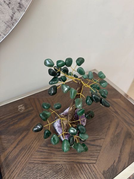 Natural Green Aventurine Bonsai Tree on Amethyst Base Crystal Specimen