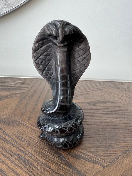 Natural Silver Sheen Obsidian Carved Cobra Crystal Specimen