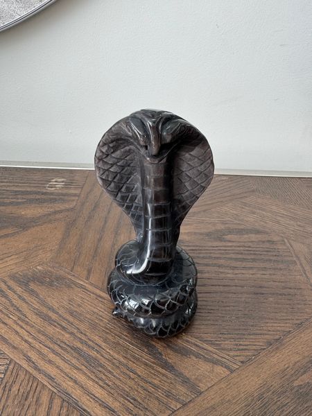 Natural Silver Sheen Obsidian Carved Cobra Crystal Specimen