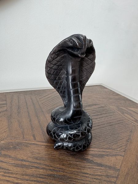 Natural Silver Sheen Obsidian Carved Cobra Crystal Specimen