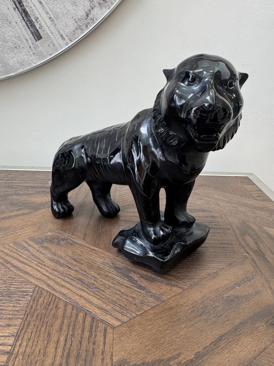 Natural Black Obsidian Carved Tiger Crystal Specimen