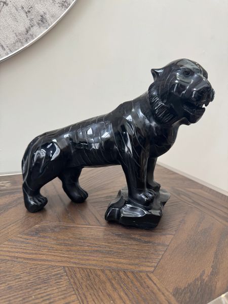 Natural Black Obsidian Carved Tiger Crystal Specimen