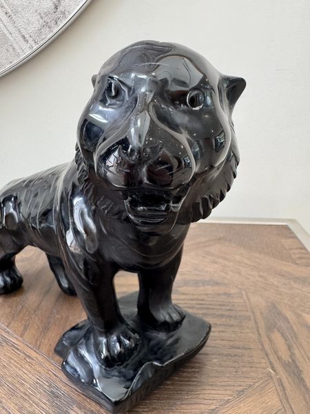Natural Black Obsidian Carved Tiger Crystal Specimen