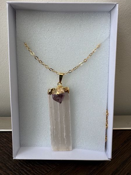 Selenite & Amethyst Pendant Necklace