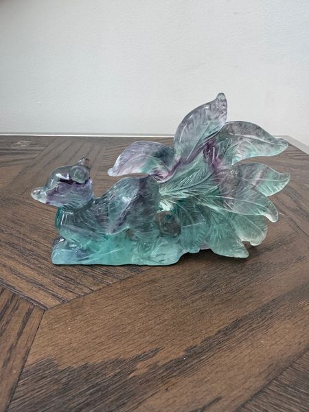 Natural Fluorite Nine-Tailed Fox Carved Crystal Specimen