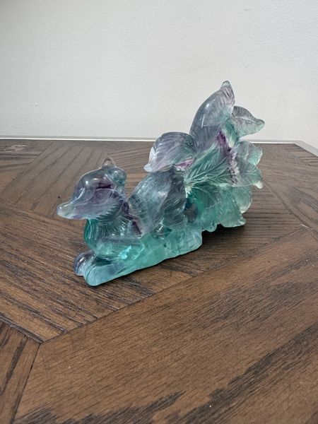 Natural Fluorite Nine-Tailed Fox Carved Crystal Specimen