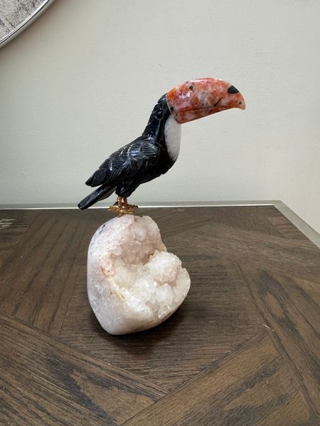 Black Obsidian Toucan on Pink Amethyst Base