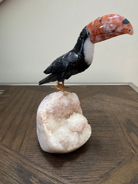 Black Obsidian Toucan on Pink Amethyst Base