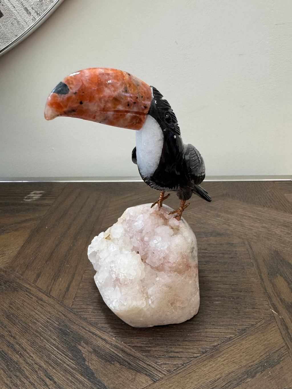 Black Obsidian Toucan on Pink Amethyst Base
