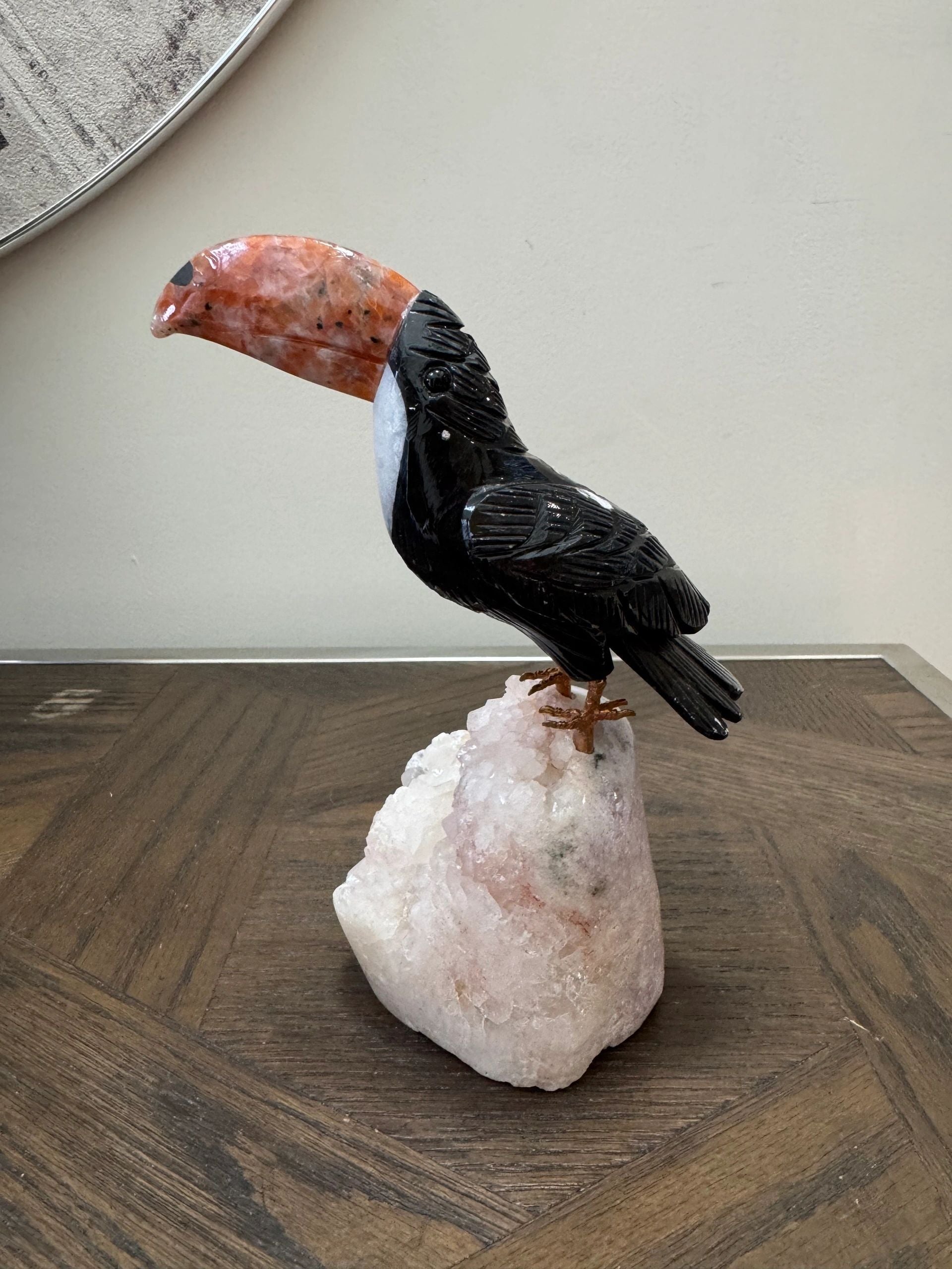 Black Obsidian Toucan on Pink Amethyst Base