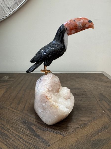 Black Obsidian Toucan on Pink Amethyst Base