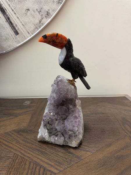 Eclipse Black Obsidian Toucan on Amethyst Freeform Base