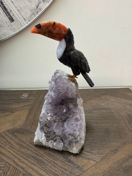 Eclipse Black Obsidian Toucan on Amethyst Freeform Base