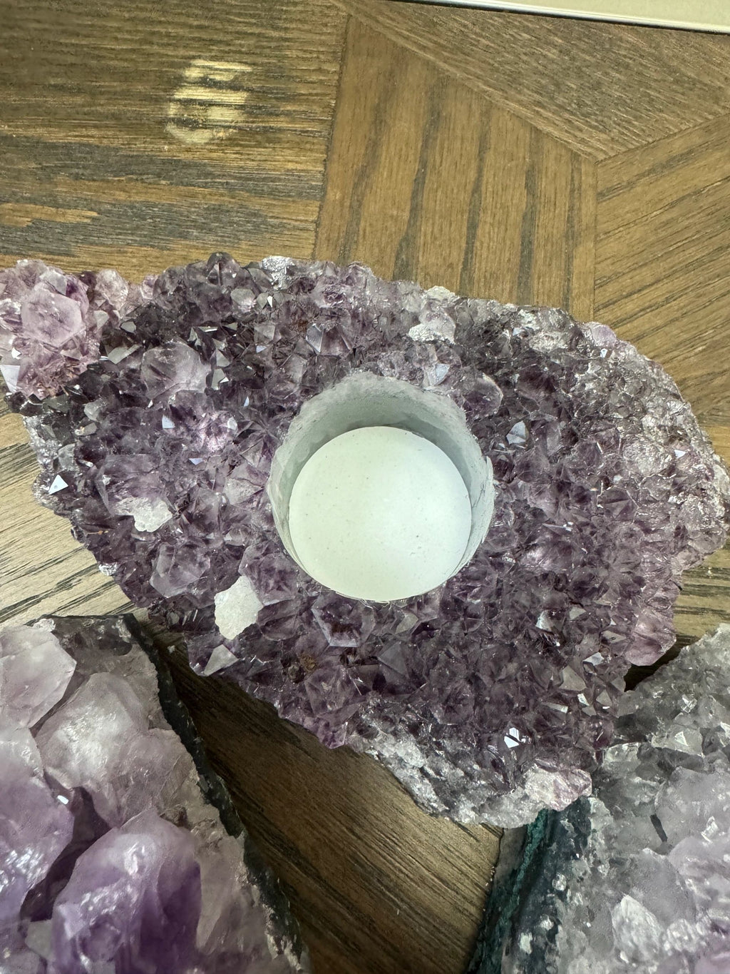 Natural Raw Amethyst Tealight Holder Crystal Specimen