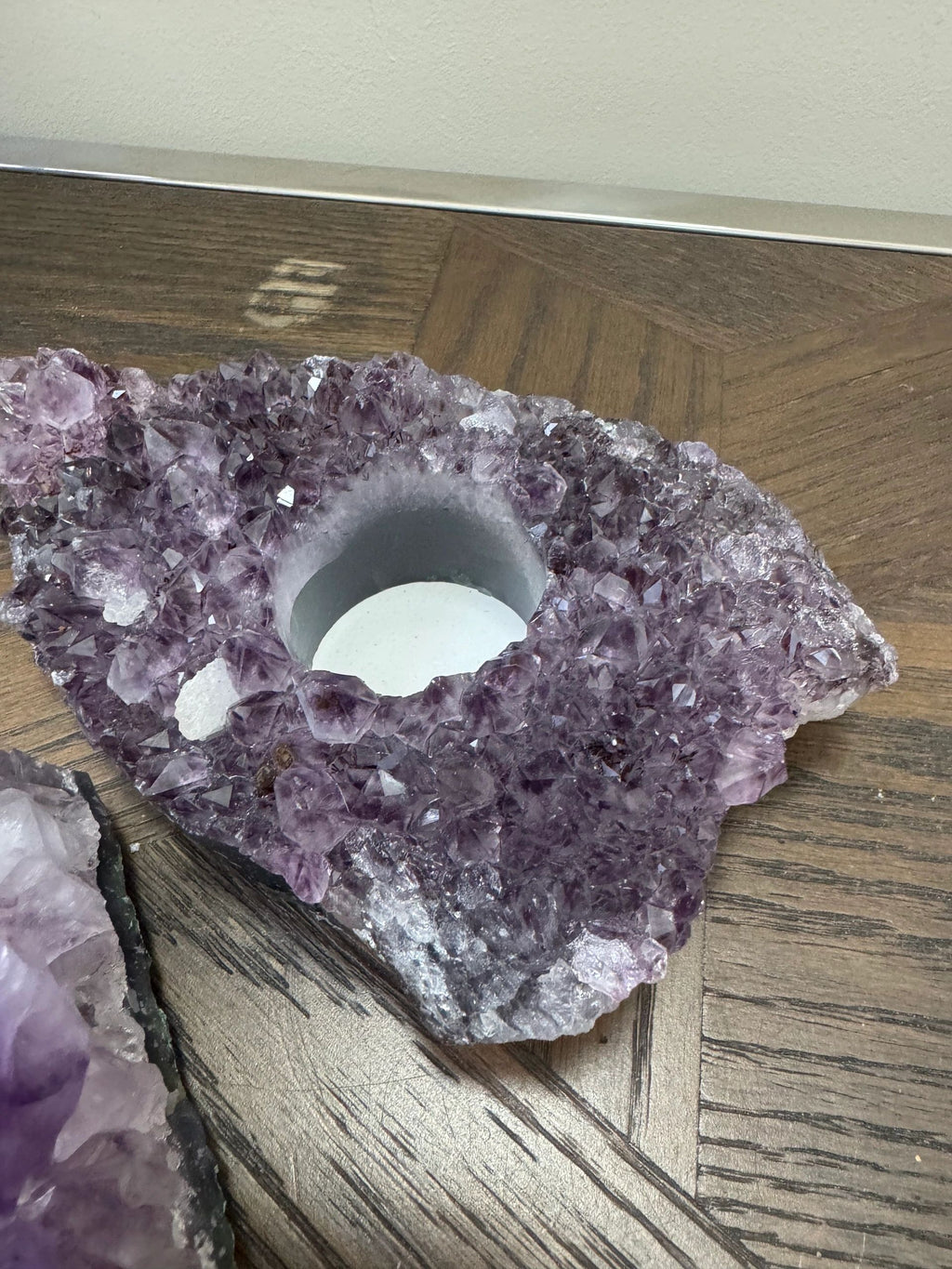 Natural Raw Amethyst Tealight Holder Crystal Specimen