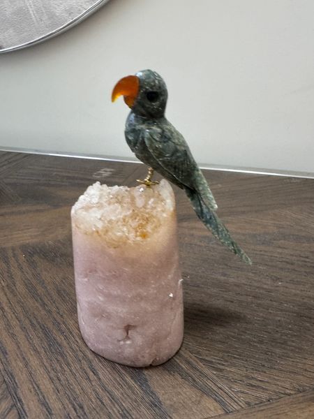 Sage Green Jasper Parrot on Pink Amethyst Base