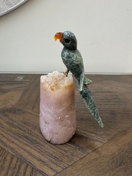 Sage Green Jasper Parrot on Pink Amethyst Base