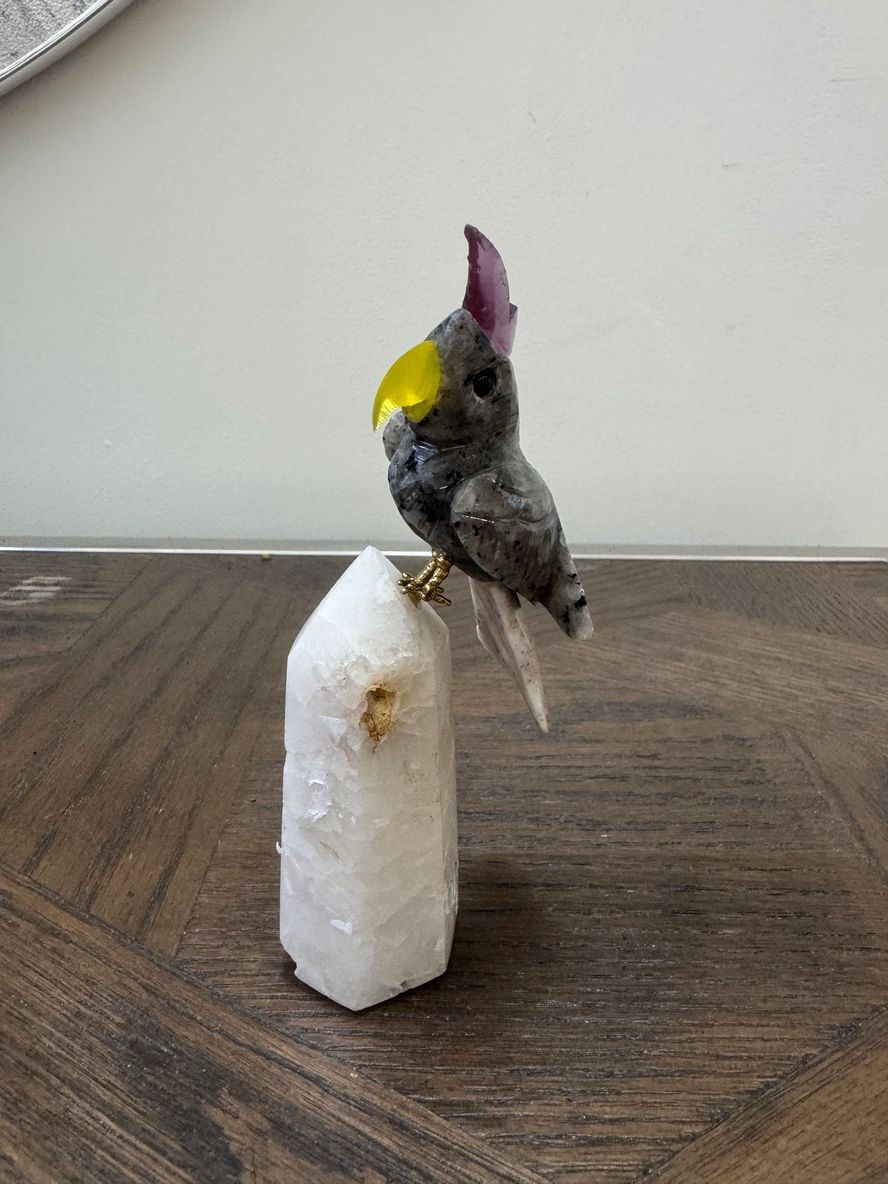 Luna Grey Jasper Cockatoo Clear Quartz Tower