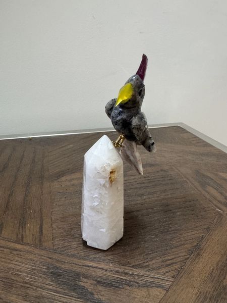 Luna Grey Jasper Cockatoo Clear Quartz Tower