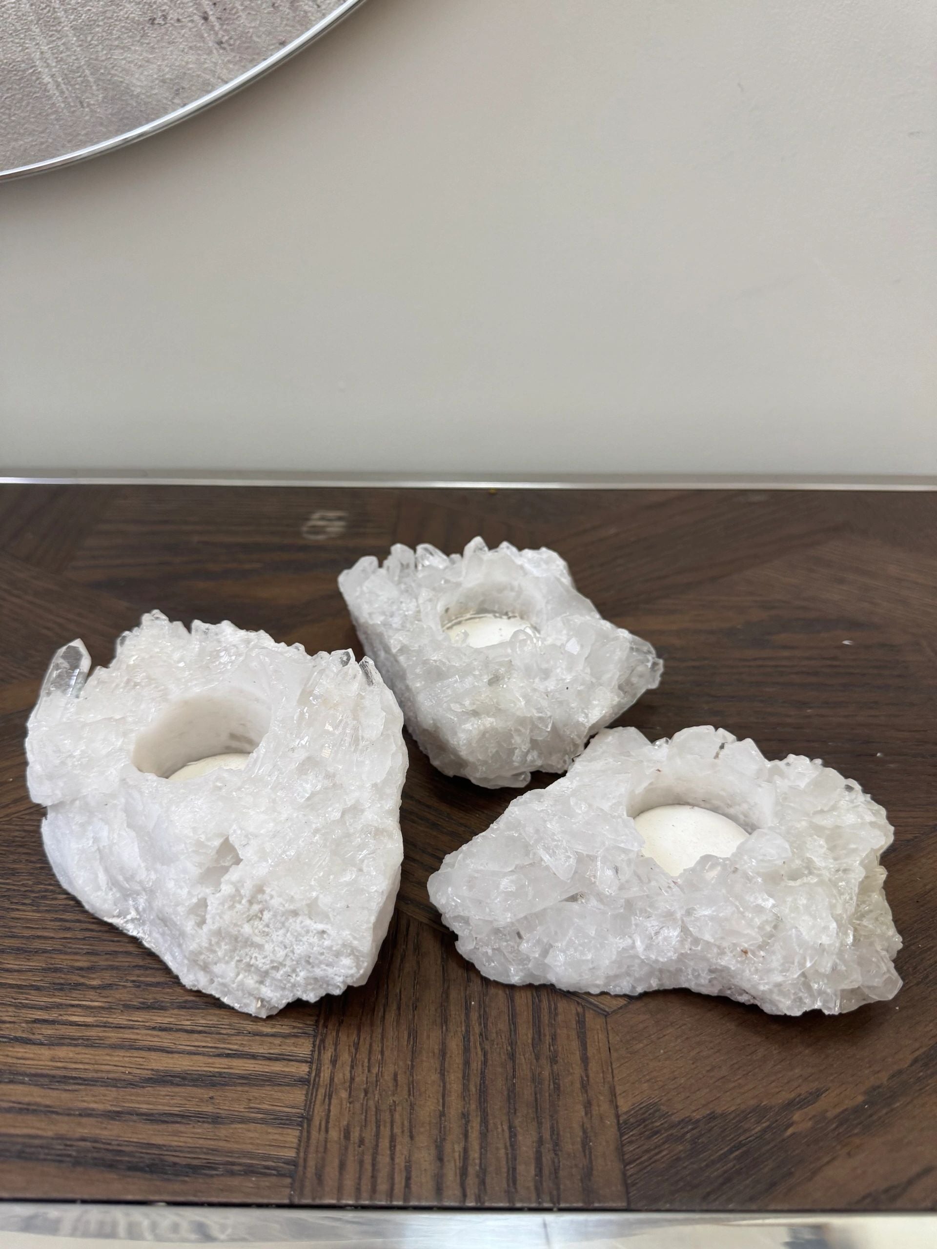 Natural Clear Quartz Candle Holder Crystal Specimen