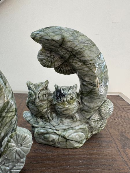 Green Jade Owl Carving
