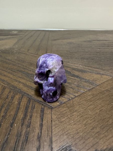 Natural Charoite Carved Pocket Skull Crystal Specimen
