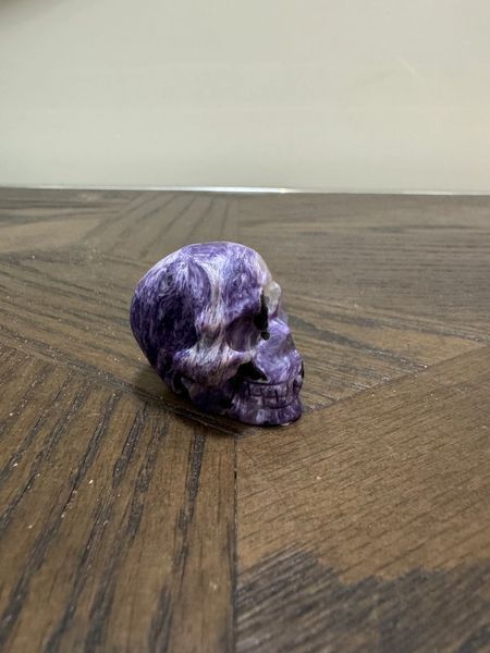 Natural Charoite Carved Pocket Skull Crystal Specimen