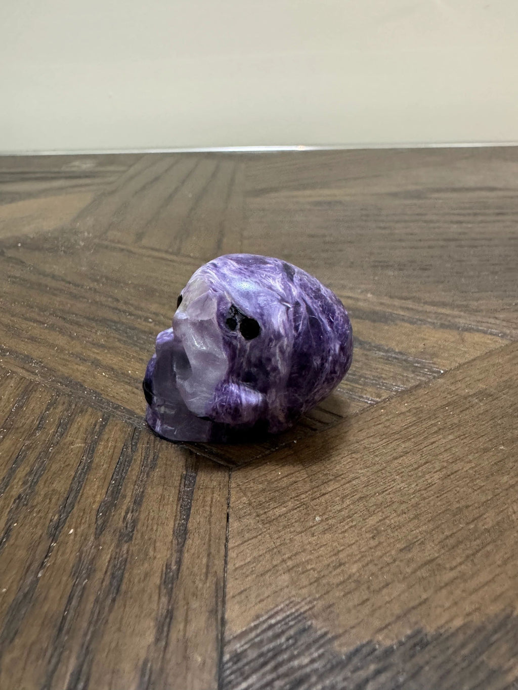 Natural Charoite Carved Pocket Skull Crystal Specimen