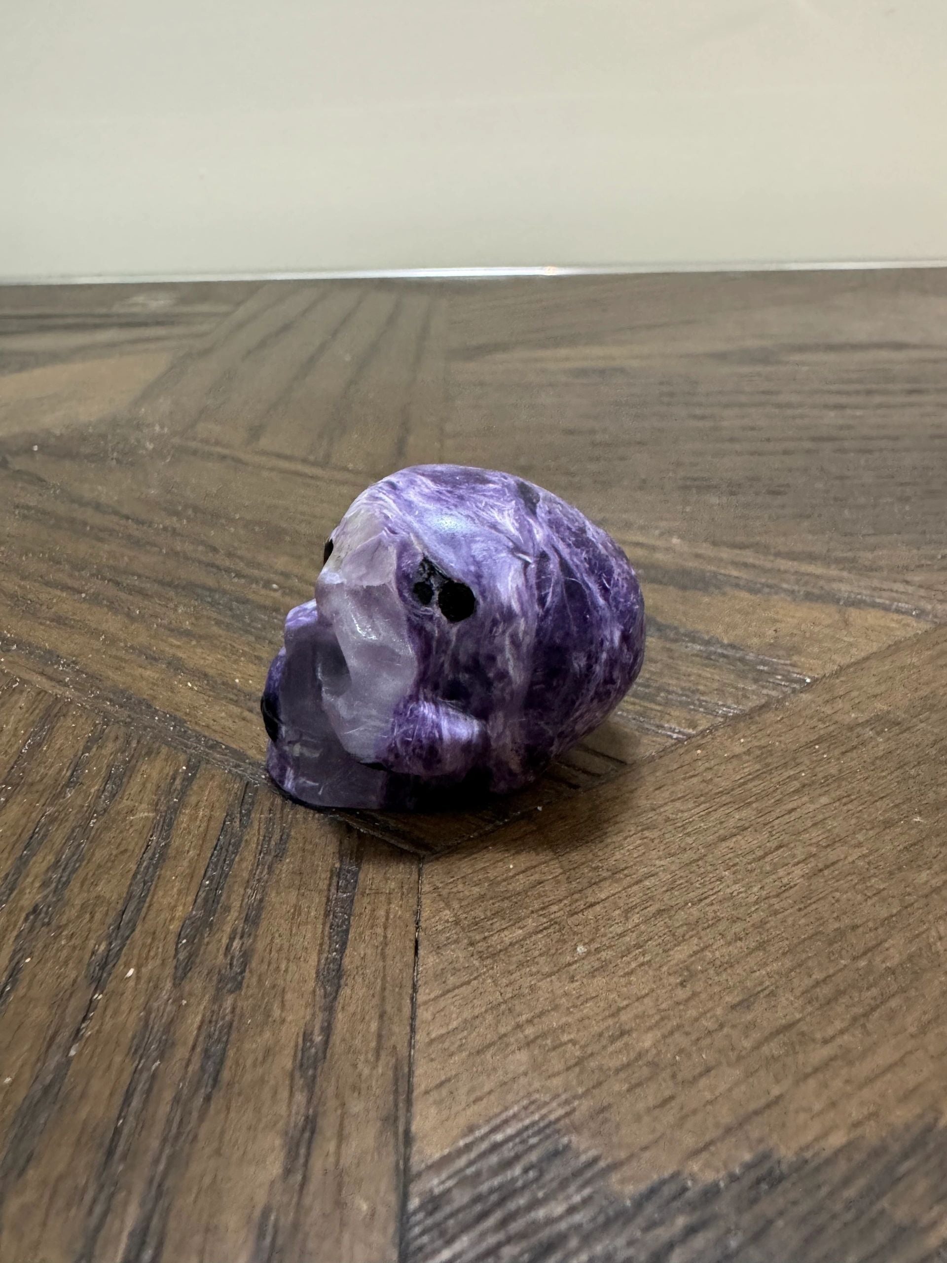 Natural Charoite Carved Pocket Skull Crystal Specimen