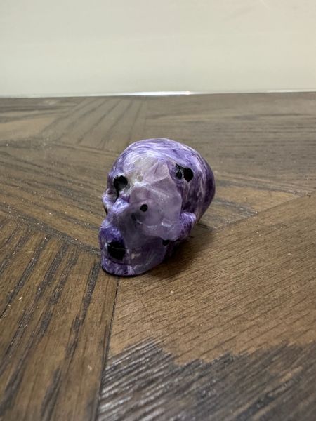 Natural Charoite Carved Pocket Skull Crystal Specimen