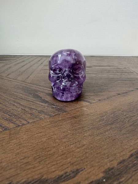 Natural Violet Amethyst Hand Carved Skull Crystal Specimen